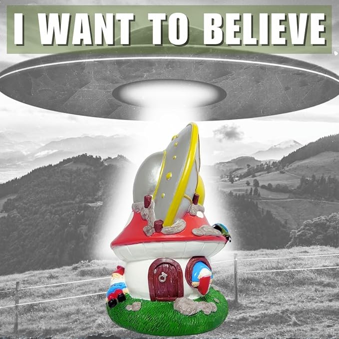 Gnometastic Gnomes UFO Alien Gnome Statue, Funny Garden Gnomes Outdoor Decorations for Yard Patio Lawn Funny UFO Alien Decor and Fairy Garden Accessories, 8.85in UFO Gnome Crash Landing
