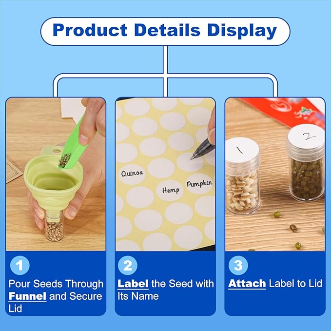Seed Storage Organizer Box with 120 Slots and Plastic Bottles, Garden Seed Saver Kit with Envelopes, Labels, Funnel & Tweezers, Airtight Seed Storage Case for Flowers, Vegetables, Herbs & Plants