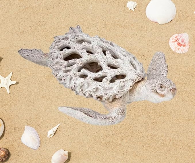 Coral Reef Sea Turtle Statue Beach Decorations for The Home Coastal Collection White 13 in x 11 in