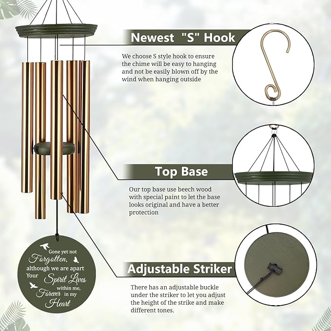 Sympathy Wind Chime Personalized, 36inch Memorial Gifts Wind Chimes in Loving Memory, Loss of Loved Mom/Dad, Sympathy Gifts Wind Chimes for Funeral Outside Decor (Produced in USA)