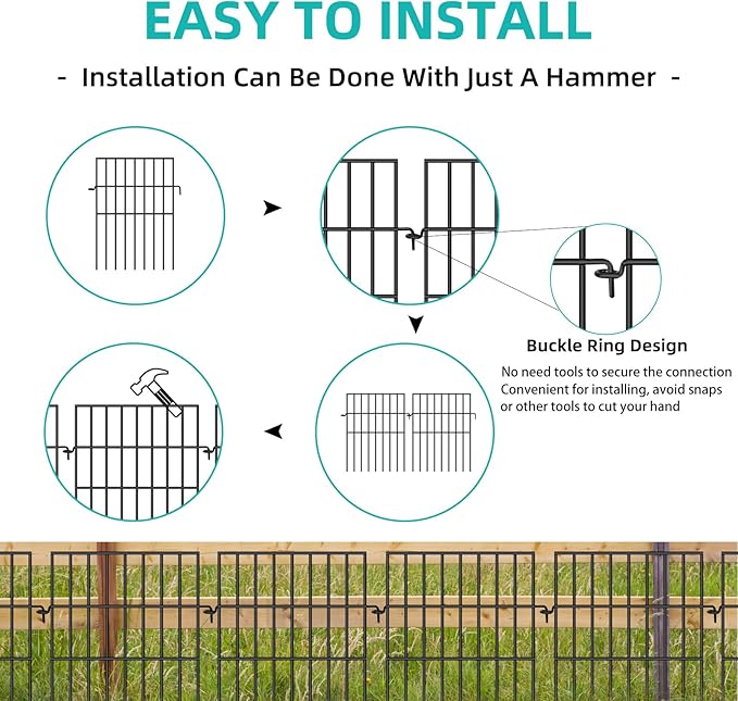 Animal Barrier Fence, 10 Panels No Dig Fences, 17in(H) X 10.8ft(L) Garden Fence Animal Barrier for Rabbits and Dog Under Fencing Barrier, Rustproof Metal Fences Border for Outdoor, Yard, Patio