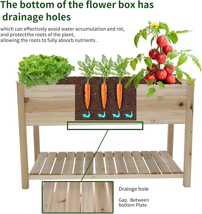 Wooden Garden Planter Box with Legs (48.5x30x24.4 inches), Featuring Drainage Function, Suitable for Gardening, Backyards, Balconies, etc. (106422)
