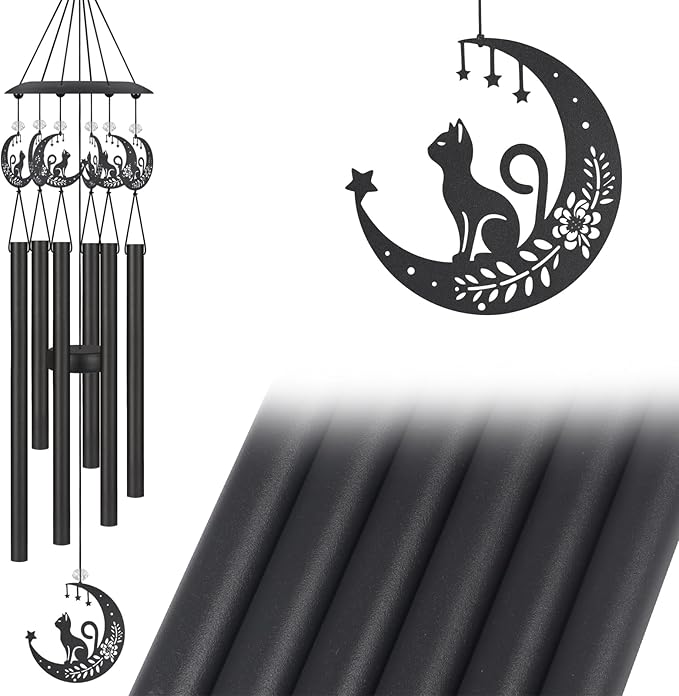 Wind Chimes for Outside,Sympathy Garden Decor Gifts for Women Mom and Grandma,Christmas Windchime in Loving Memory Outdoor Decoration for Yard, Patio, Porch, Lawn, Landscape,Halloween(Cat)
