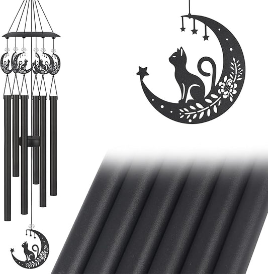Wind Chimes for Outside,Sympathy Garden Decor Gifts for Women Mom and Grandma,Christmas Windchime in Loving Memory Outdoor Decoration for Yard, Patio, Porch, Lawn, Landscape,Halloween(Cat)