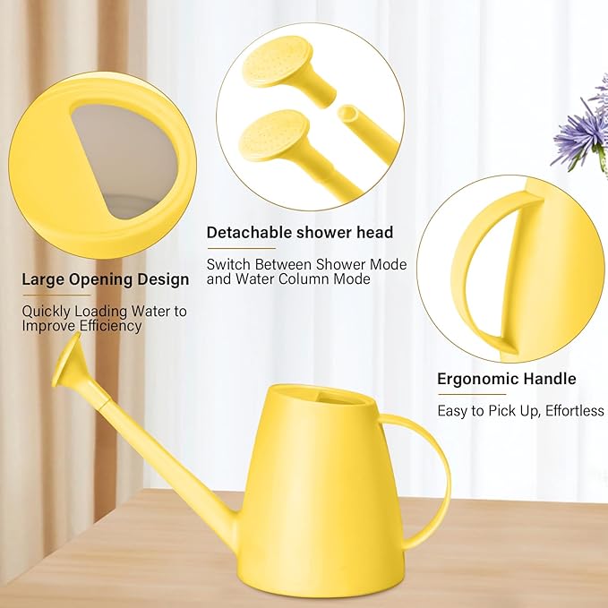 Plastic Watering Can - for Indoor and Outdoor House Plant Garden - with Long Spout - 1/2 Gallon - Yellow