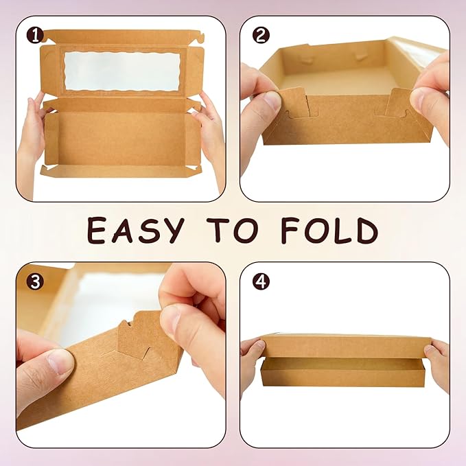 20pcs Cookie Boxes with window 12 x 5 x 1.5 Inch Bakery Boxes Treat Box Dessert Box for Wedding Party Favors - Brown