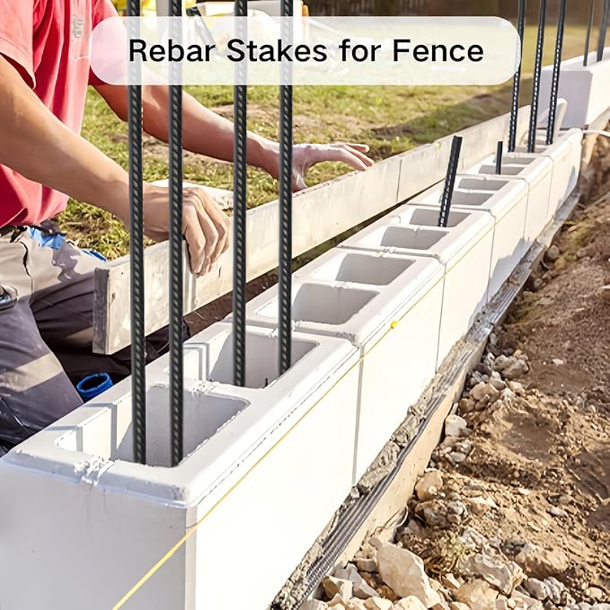 Rebar Stakes 24 Inch 40 Pack Straight Metal Stakes for Ground 1/2 Inch Diameter Landscape Timber Spikes with Chisel Point End for Plant Support, Concrete Form and Fence, Black