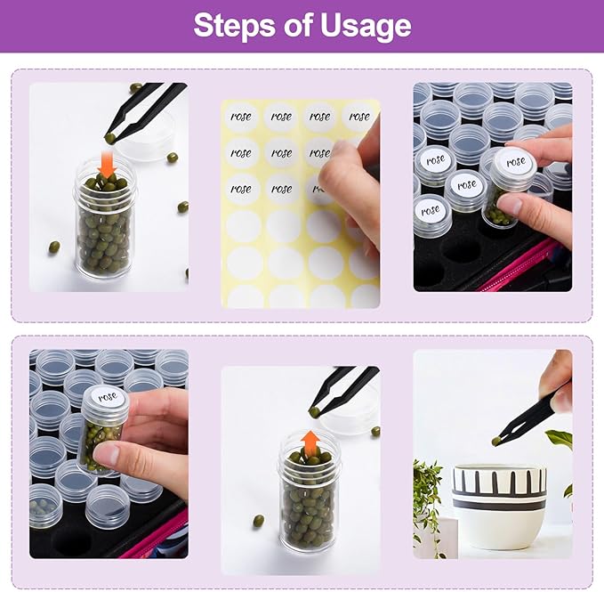 Seed Storage Organizer 140 Slots Seed Organizer Storage Box, Portable Seed Packet Organizer Box with Zipper Bag, Labels, Sorting Tray, Garden Seed Storage Container for Flower Plants