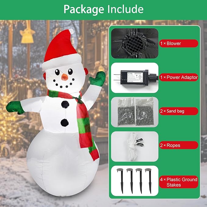 Mimi Funn 4FT Christmas Snowman Inflatables Blow Up Yard Decorations, Christmas Blow Up Snowman with Colorful Scarf for Indoor Outdoor Yard Garden Decorations