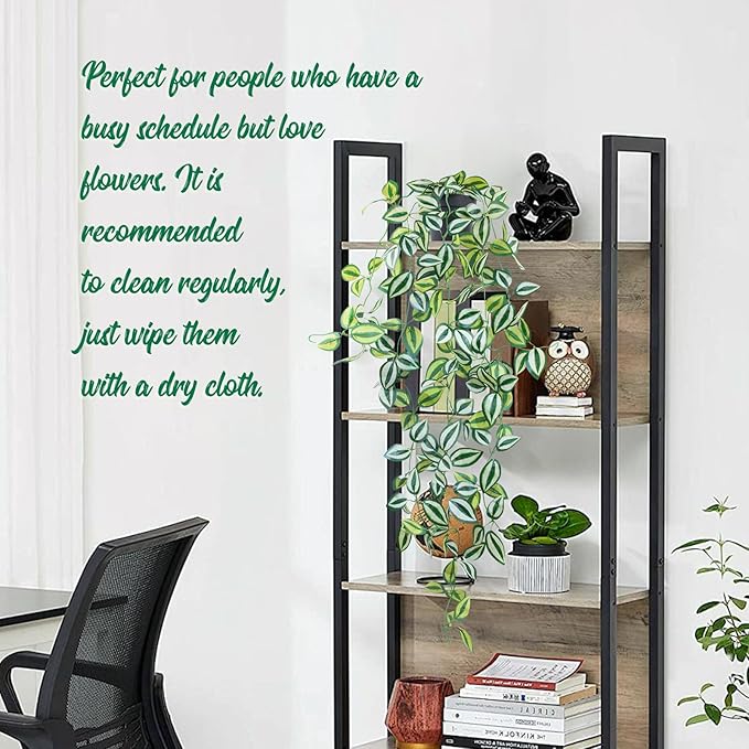 LOYWREE Fake Hanging Plants - Small Potted Plants with Green Eyebrow-Leaf Trailing Vines, Indoor Outdoor Aesthetic Decor for Office, Living Room Shelf & Home Accent (Black Pot)