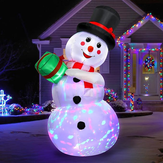 Christmas Inflatables, 6FT Christmas Blow Up Snowman, Outdoor Inflatable Christmas Yard Decoration with Rotating LED Lights, Christmas Decor for Home,Holiday,Party,Garden