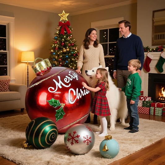 32 Inch Giant PVC Christmas Decorated Ball Inflatable Outdoor Holiday Yard Decorations Yard Decorations Outdoor Decorations for Decor(1 Pcs) (red Balloon)