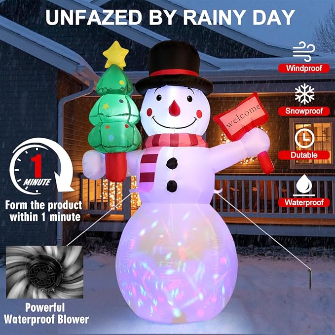 5Ft Christmas Inflatables Outdoor Decorations, Christmas Blow up Snowman with LED Lights, Winter Outside Decor for Holiday Party Yard Patio Garden Lawn, Xmas Tree