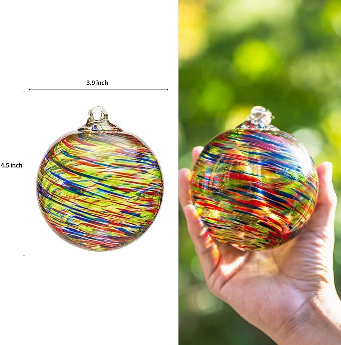 4”Christmas Balls, Gazing Balls Hanging Witch Balls, Hand-Blown Glass Ball Christmas Ornament for Window Outdoor Home Decor, Christmas Tree Decoration, Gifts for Women (Muticolored