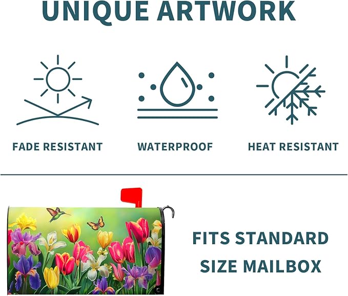 Easter Floral Mailbox Cover Magnetic, Tulip Lily Flowers Mailbox Wrap, 21"x18" Spring Summer Standard Size Waterproof Letter Post Cover for Yard Garden Outdoor Outside Decoration