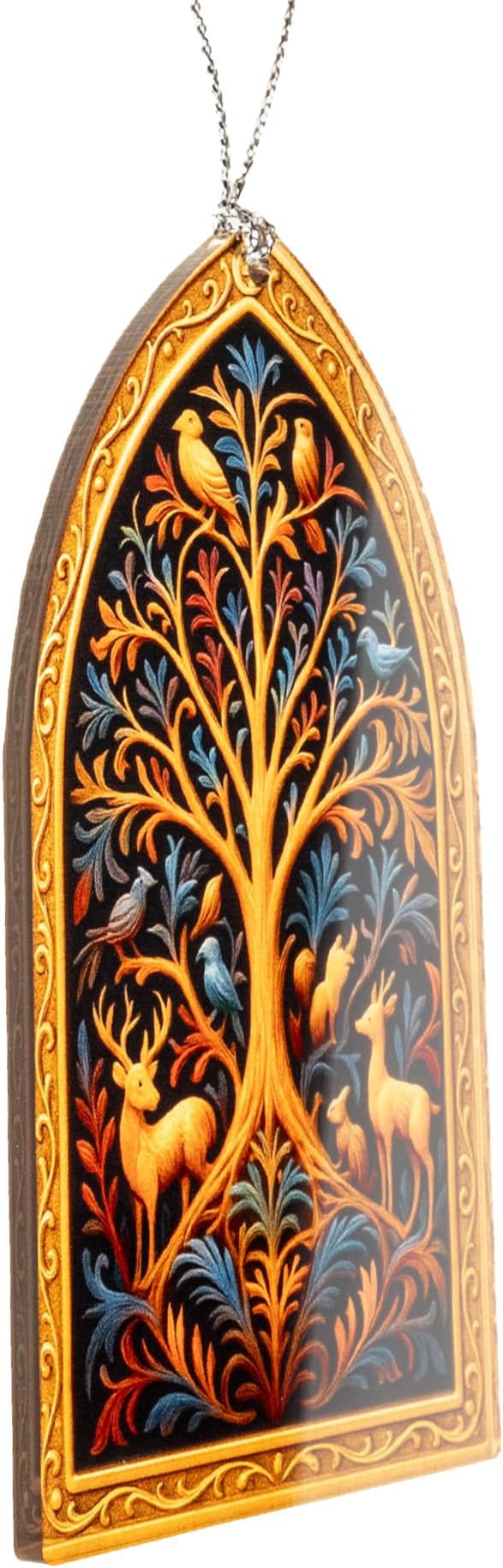 Tree of Life Ornament – Woodland Animals – Nature Forest Decor – Spiritual Symbol Gift – Holiday Card – Christmas Tree Ornament – Suncatcher Effect Stained Glass Window Hanging – Car Hanging