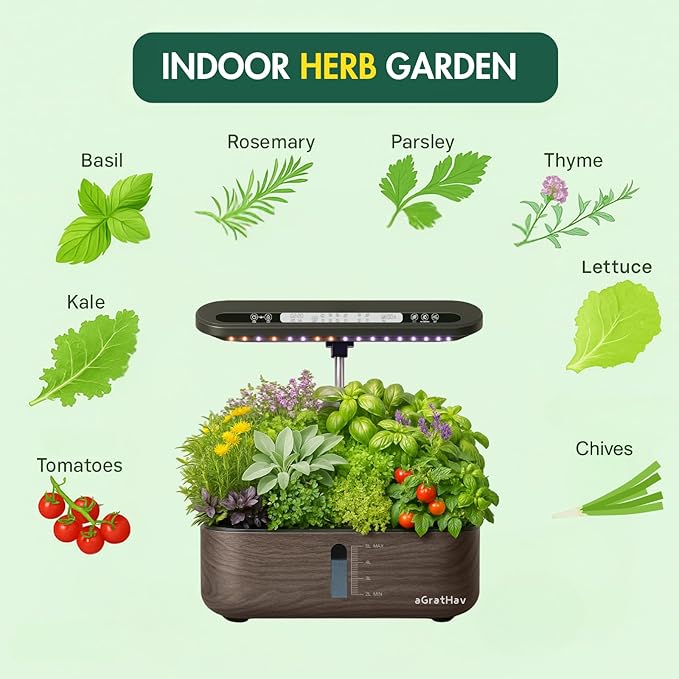 Hydroponics Growing System Kit, Indoor Herb Garden, 14 Pods Upgraded LCD Display, LED Grow Light Quiet Smart Water Pump Automatic Timer, Hydroponic Planter for Home Kitchen Office