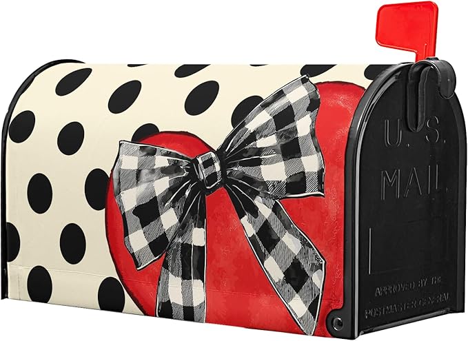 Valentines Mailbox Covers Magnetic Red Love Heart Mailbox Cover Standard Size 21x18 inch Polka Dot Bowknot Buffalo Plaid Decorative Mailboxes for Outside Garden Yard