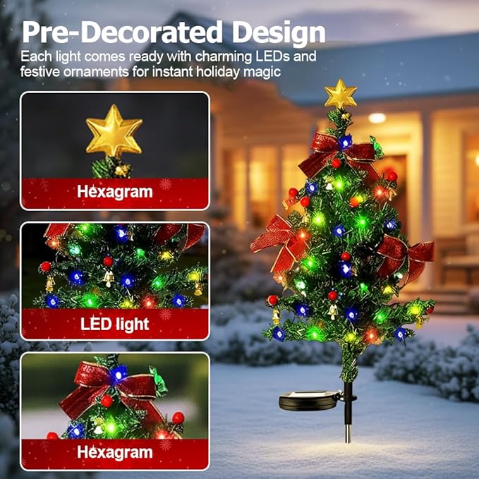 Solar Christmas Trees for Outside, Waterproof Solar Powered Christmas Tree Garden Stake Lights for Outdoor Pathway, Yard & Patio Holiday Decorations (1PC)