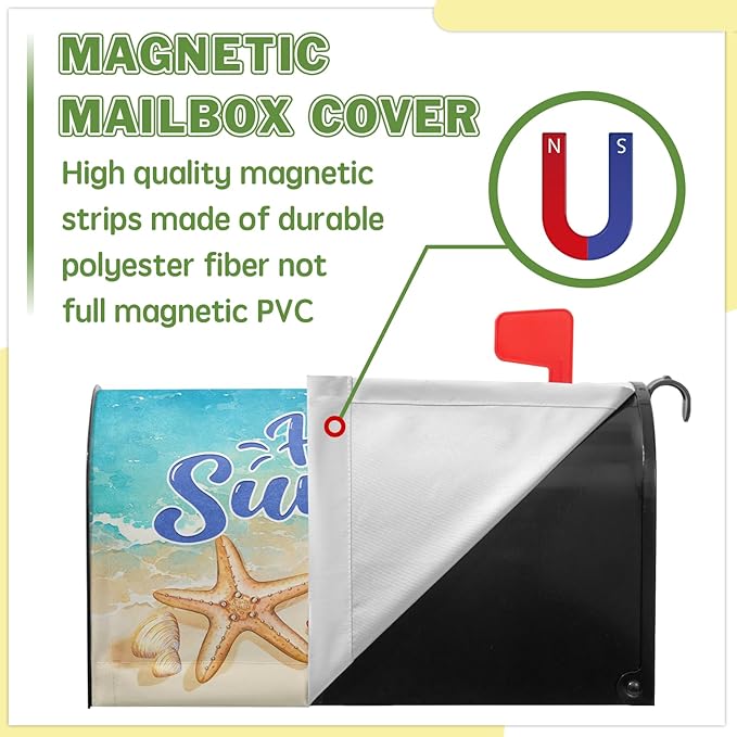 Hello Summer Mailbox Cover Beach Starfish Mail Box Covers Magnetic Standard Size Sunglasses Post Letter Box Cover Wrap 21x18 inch Mailbox Decorations for Outside Garden Yard