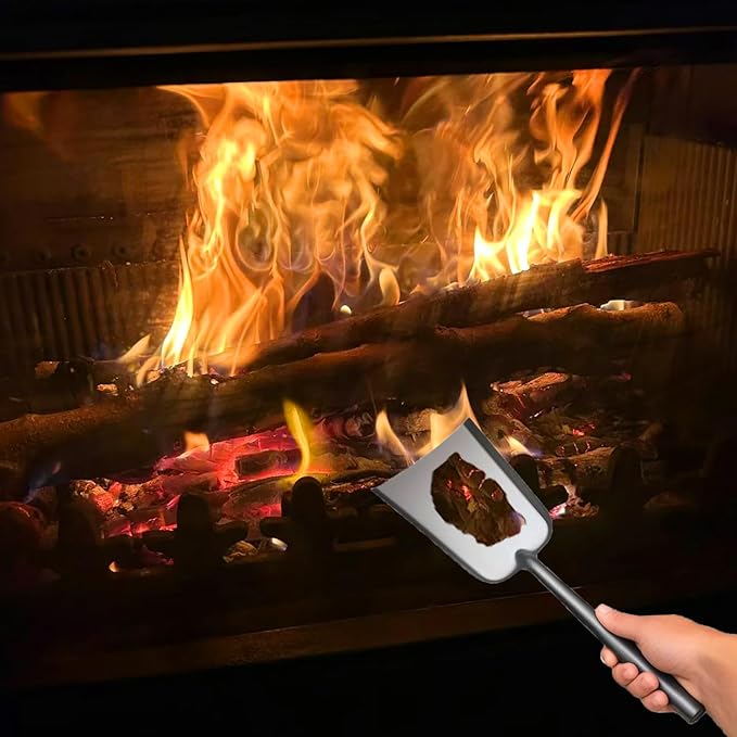 Fireplace Shovel Ash Shovel for Fire Pit Heat Resistant Fireplace Scoop Garden Shovel (Black - XL)