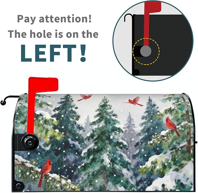 Winter Christmas Tree Large Mailbox Covers Magnetic Oversized Green Red Cardinal Bird Snow Scene Theme Outdoor Decorative Holiday Seasonal Letter Box Cases for Home Garden Outside Decor, 25.5x21 Inch