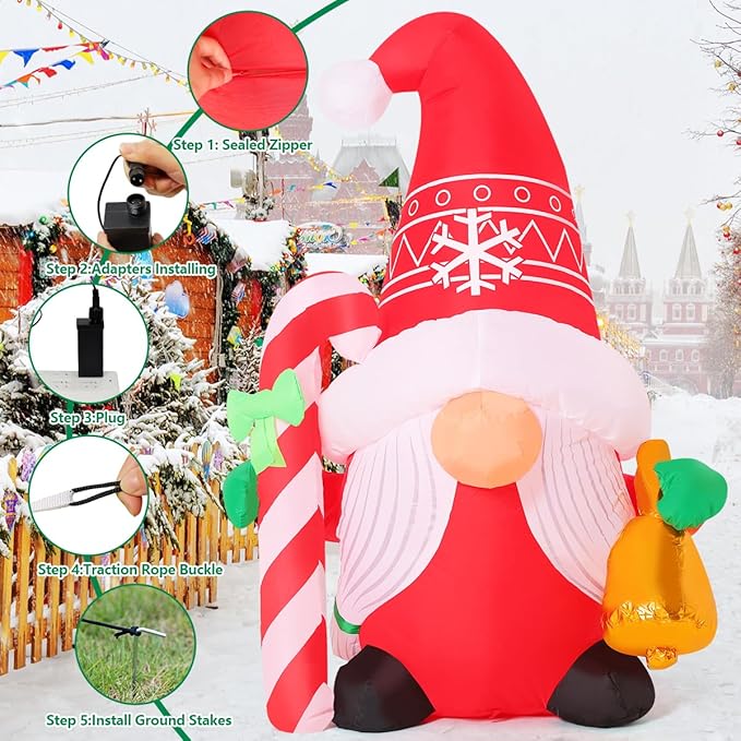 COMIN 5 FT Christmas Inflatables Gnome Outdoor Decoration Blow Up Yard with Built-in LEDs for Holiday Garden Party Decor