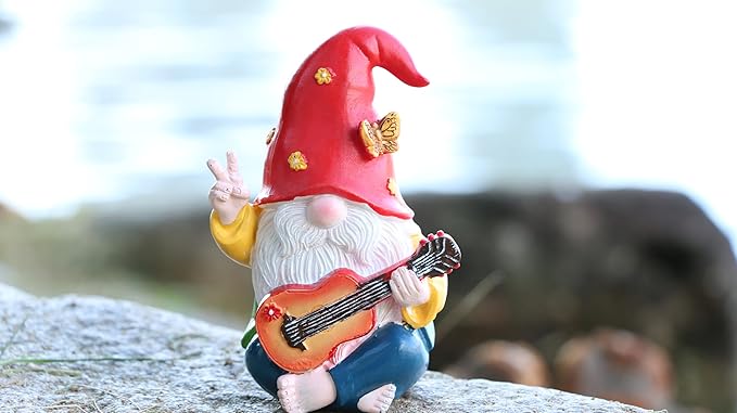 Hippie Garden Gnome Decor Statue,Funny Garden Gnomes with Peace Sign Decor Outdoor ，for House,Lawn,Patio and Porch, Gifts Hippie for Friend,Family
