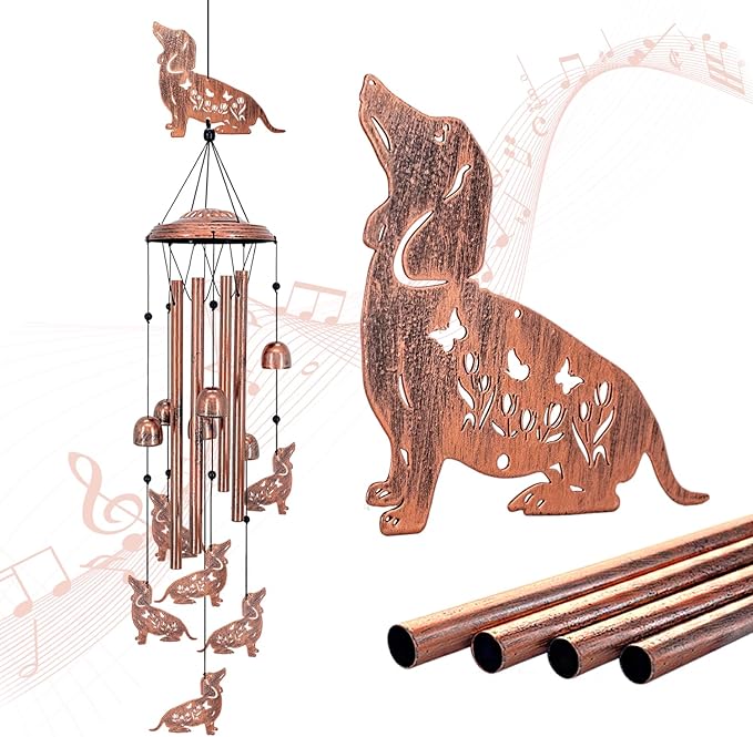 Dachshund Dog Wind Chimes for Outside,Dog Gifts for Women Men/Memorial Gift/Sympathy Gift/Birthday Gifts Metal windchimes Outdoors/Indoors,Garden Decor,Patio,Home,Porch,Yard Decorations
