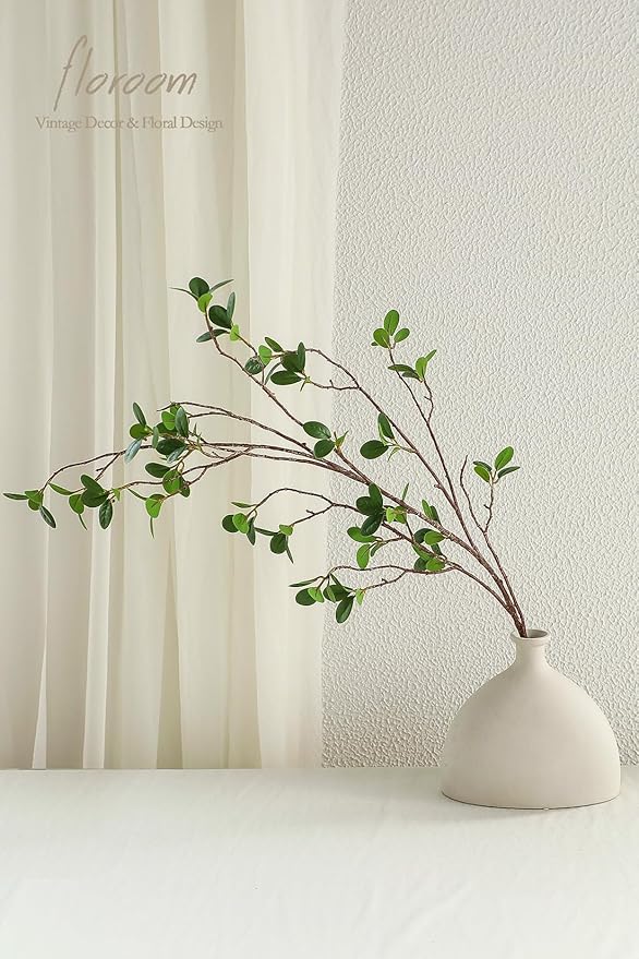 Floroom 4 pcs Artificial Eucalyptus Green Branches 44.3 Inch, Faux Greenery Plant Stems Ficus Twigs Fake Tree Branches for Vase Home Decorations