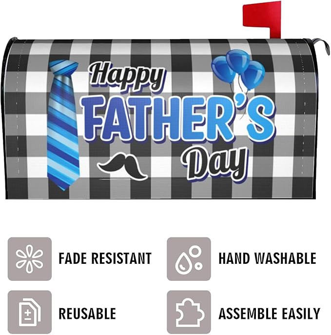 Happy Father's Day Mailbox Covers, Black Buffalo Plaid Outdoor Magnetic Mailbox Cover, Best Dad Ever 21 x 18 in Mail Box Covers for Garden Yard Decor