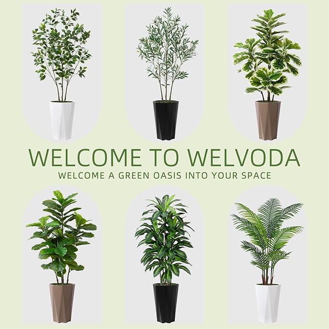 Artificial Fiddle Leaf Fig Tree 5FT - Faux Fig Tree with Black Diamond Planter - Tall Fake Floor Plant Potted - Artificial Silk Tree for Home Office Living Room Decor Indoor