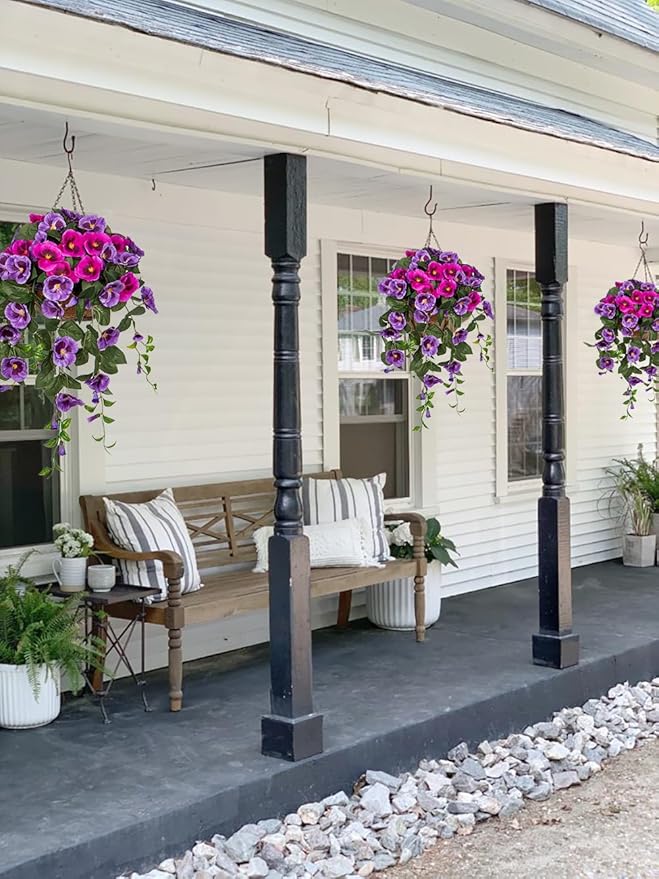 Briful Fake Flowers Hanging Basket, Pansy Artificial Flowers, Realistic Silk Spring Bloom Faux Flowers, 7 ⅞’’ Coconut Basket, for Home Farmhouse Balcony Outdoor Patio Garden Decor