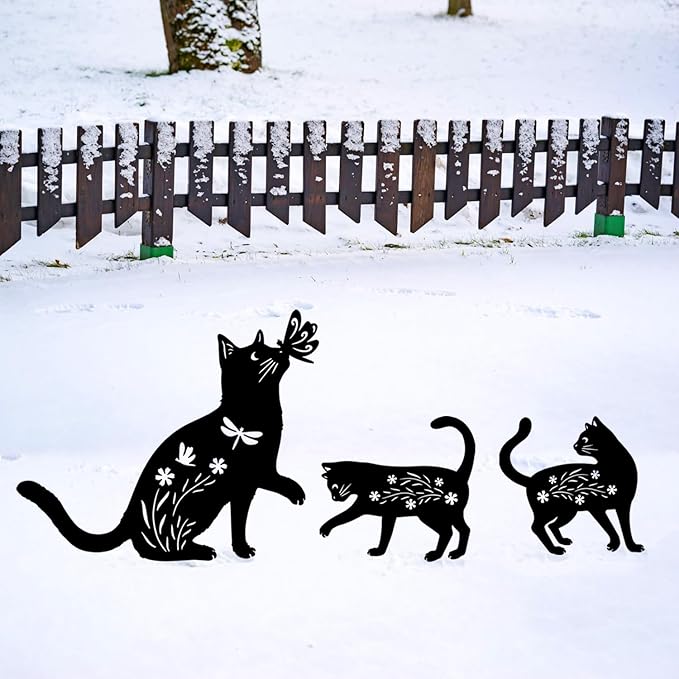 Cat Metal Decorative Garden Stakes Cat Gifts for Women Men Mom Birthday Gifts Silhouette Statues for Garden Decor, Yard Art, Patio, Outside, Lawn Ornaments, Outdoor Decorations