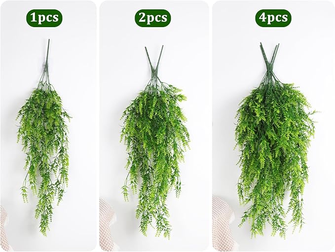 RECUTMS Large Hanging Ferns Artificial Plants Fake for Outdoors Vines with Lights Lavender Flowers Realistic (Green)