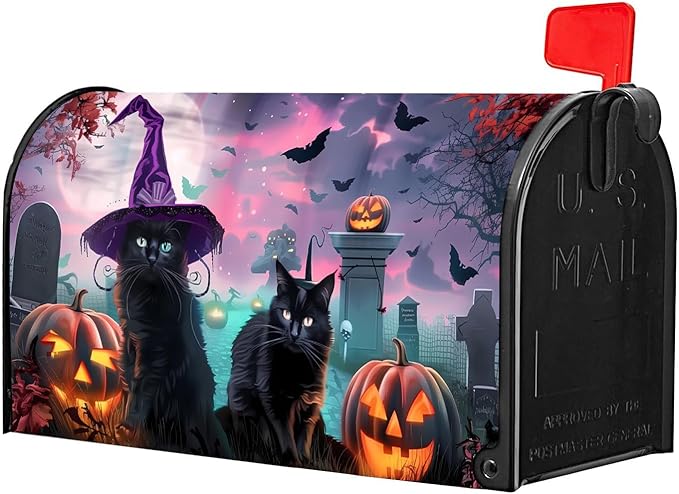 Happy Halloween Spooky Kittens Halloween with Pumpkin Magnetic Magnetic Mailbox Cover Standard Size 18X21 Letter Box Covers Decor for Outdoor Home Garden