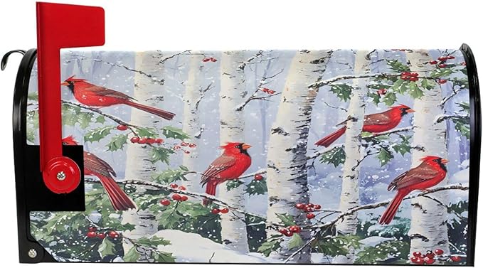 SUABO Mailbox Cover Red Cardinals Perched Standard Magnetic Mailbox Covers Wraps for Christmas Home Yard Garden Decor