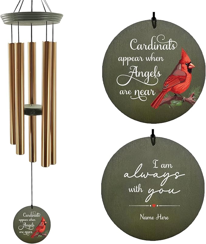ASTARIN Cardinal Memorial Wind Chimes, 36" Personalized Name Sympathy Wind Chime, Windchimes in Memory of Loved One, Bereavement Condolence Gift for Loss Mom Dad Sister Son(Produced in USA)