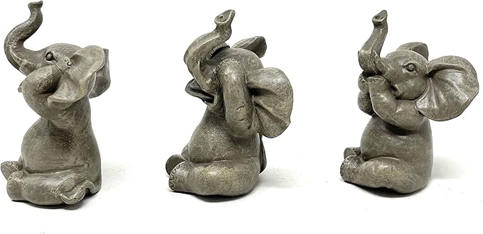 Nature's Mark Baby Elephants See No Evil, Hear No Evil Resin Statue Figurine Home Decorative Accent Decor