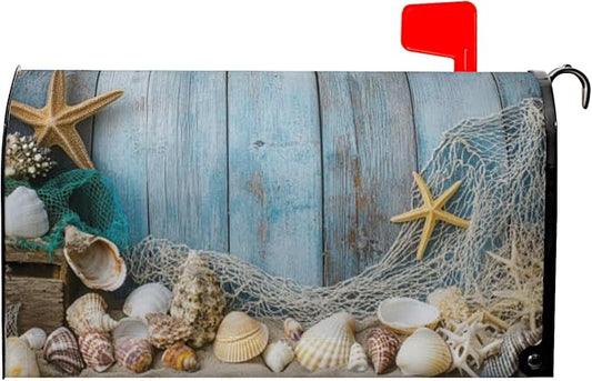Beach Mailbox Cover Summer Starfish Mail Box Covers Magnetic Shell Mailbox Wraps 25.5x21 inch Outdoor Decor for Garden Yard