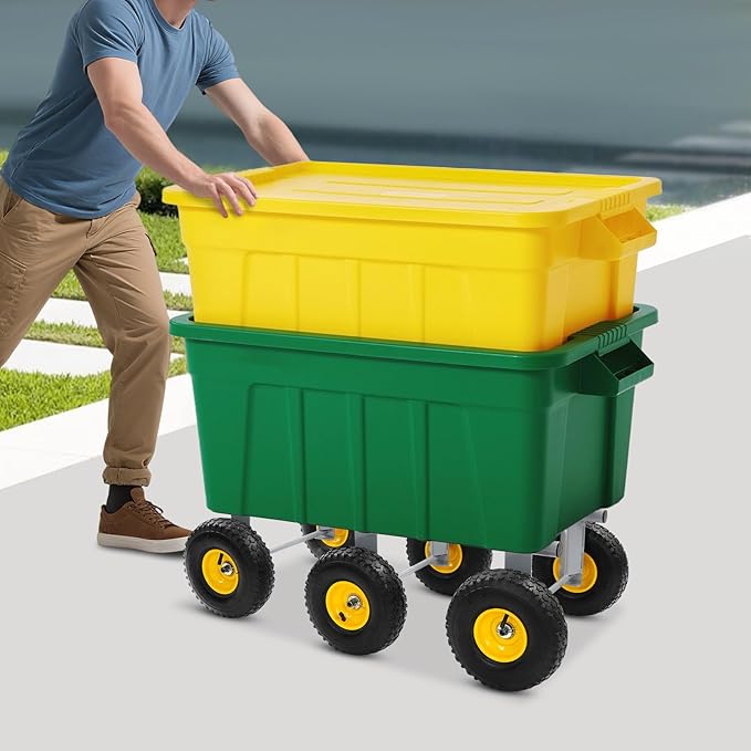 Steel Garden Cart, 1200 lbs Dump Wagon with Six 10" All Terrain Inflatable Wheels Heavy Duty Utility Outdoor Hauling Wheelbarrow for Yard Lawn Farms Gardening, 35.5 x 18in Garden Wagon Dolly, Grey