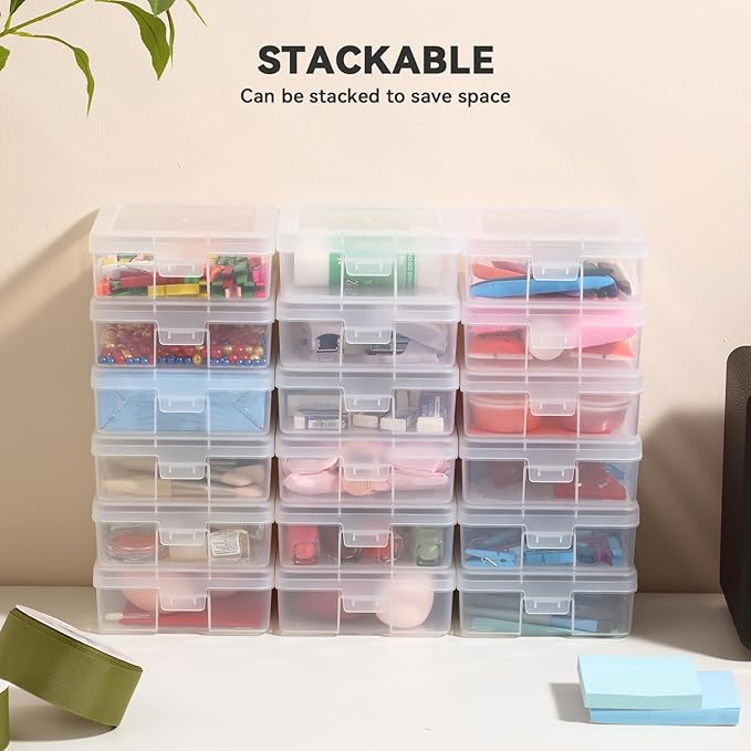 novelinks 18 Pack Small Plastic Storage Containers Clear Arts & Crafts Storage Boxes & Organizers Stackable Small Containers With Lids For Organizin (Set 1)