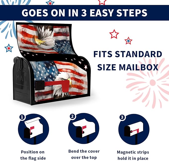 Magnetic Mailbox Covers Standard Size 21x18 Inches American Eagle Flag Waterproof Mailbox Post Magnet Wraps Patriotic Labor Day Letter Box Covers for Home Garden Yard Decor