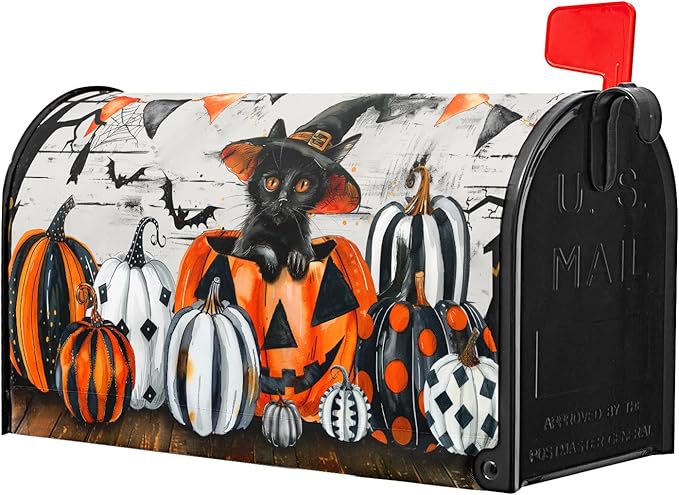 Halloween Mailbox Covers Magnetic Fall Pumpkin Mailbox Covers Magnetic Standard Size 25.5" X 21" Autumn Halloween Mailbox Post Cover Letter Box Cover Home Garden Decor for Outside Decoration