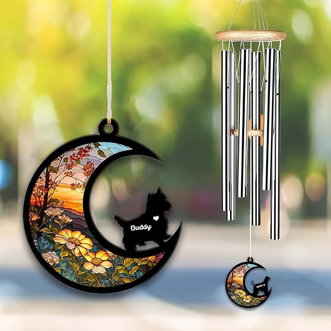 Westie Sun Catcher Wind Chime, Custom Sunflower Suncatcher Dog Memorial Wind Chime, Dog Loss Gift, Dog Sympathy Gift, Pet Loss Suncatcher, Outdoor Garden Decor
