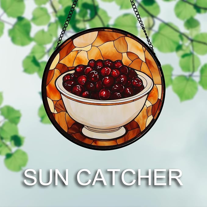 Stained Glass Window Hanging 4 Pcs Set Brown Turkey Berry Corn Large 11.8" - Suncatcher Door Garden Sun Catcher Decor Birthday Thanksgiving Mother's Day for Mom Woman Nana Men