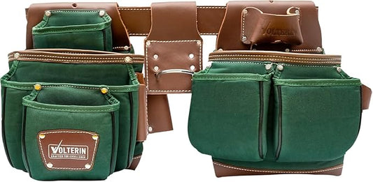 Leather & Nylon Tool Belt for Men – Heavy Duty 22-Pocket Framer’s Tool Bag for Carpenters & Electricians (Green, One Size)
