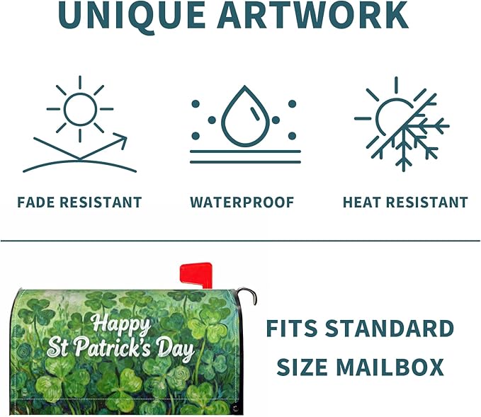 St. Patrick's Day Mailbox Covers Magnetic Standard Size Green Shamrock Lucky Clover Saint Patricks Holiday Spring Outdoor Decorative Letter Box Cases for Home Garden Outside Decor, 21x18 Inch