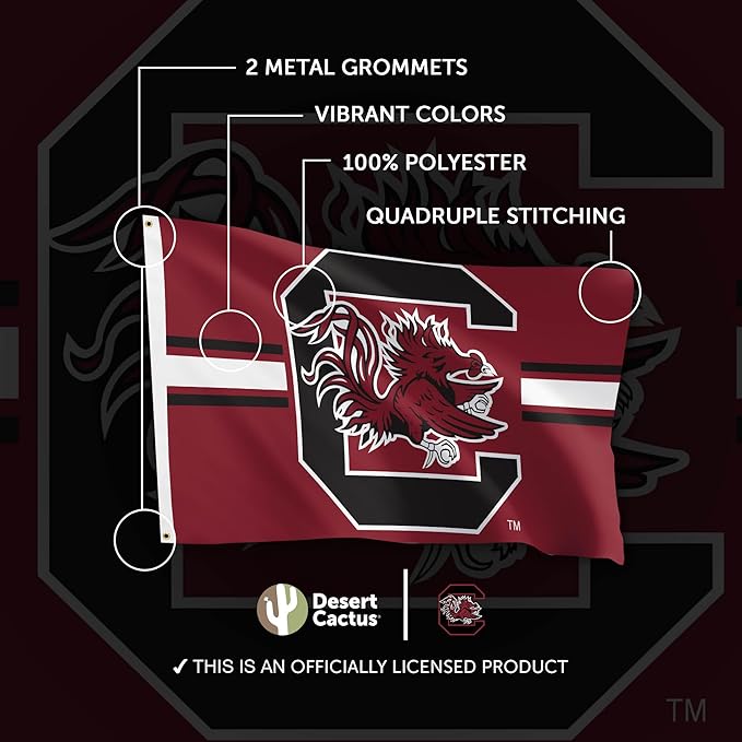 Desert Cactus University of South Carolina Flag Gamecocks USC Cocky Banners 100% Polyester Indoor Outdoor 3x5 feet Flags (Design L)