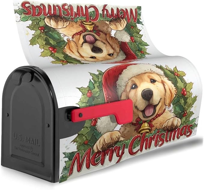 Christmas Dog Mailbox Covers Magnetic Letterbox Covers 21x18 Inch for Garden Outdoor Decoration